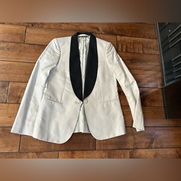 Stella McCartney Size XS Silver Black Silk Tuxedo Blazer - Picture 2 of 9